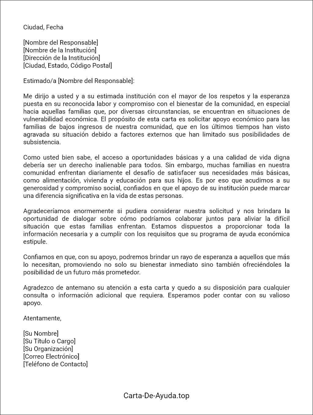 carta de ayuda económica para familias de bajos ingresos ejemplos