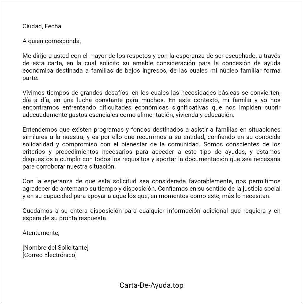 carta de ayuda económica para familias de bajos ingresos formato