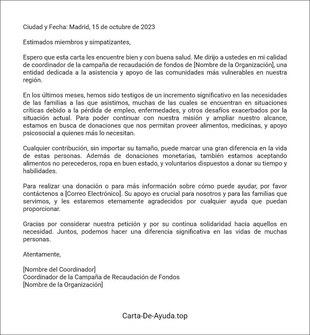 como elaborar una carta de ayuda para conseguir donaciones benéficas