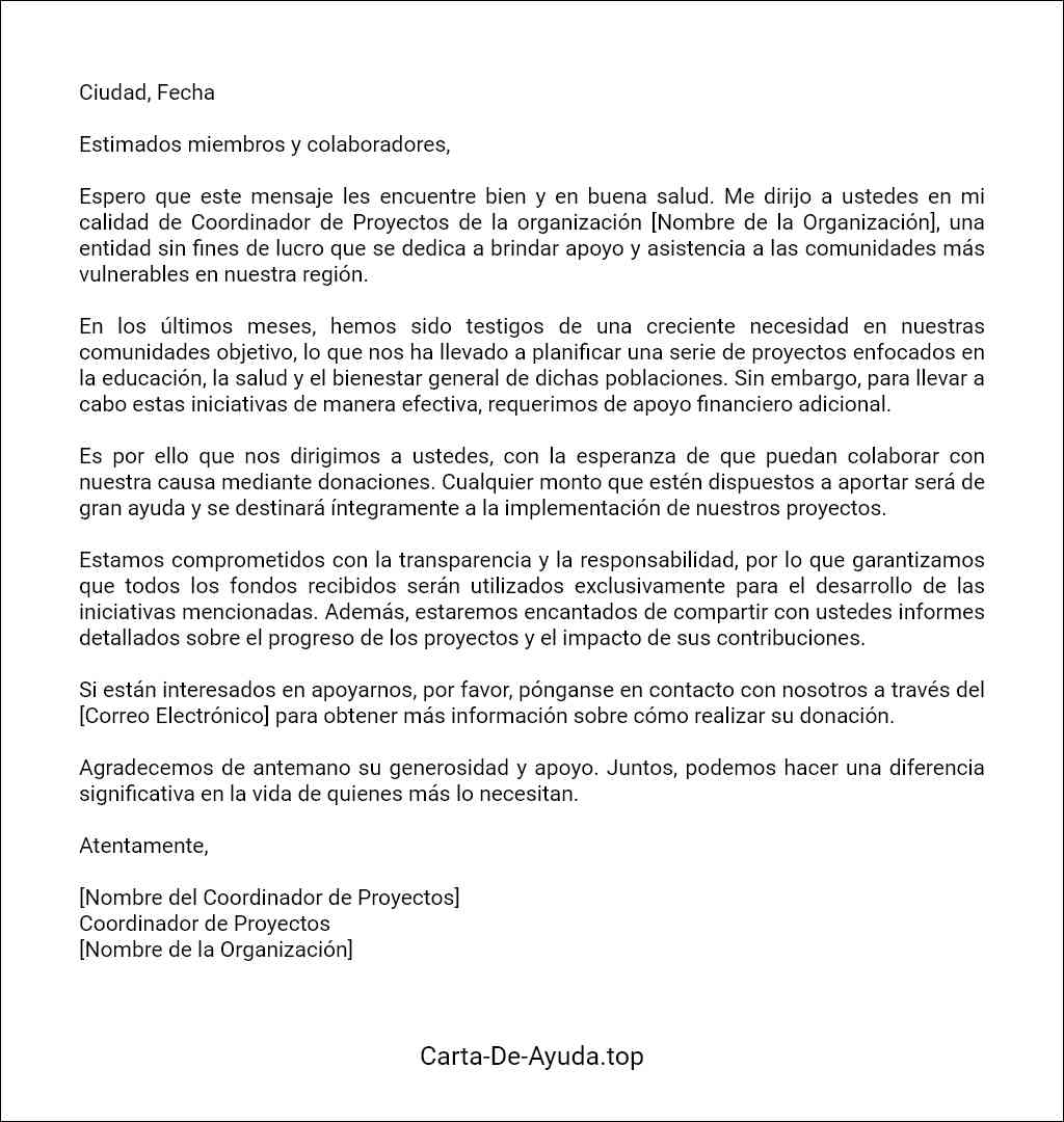 carta de ayuda para conseguir donaciones benéficas formato