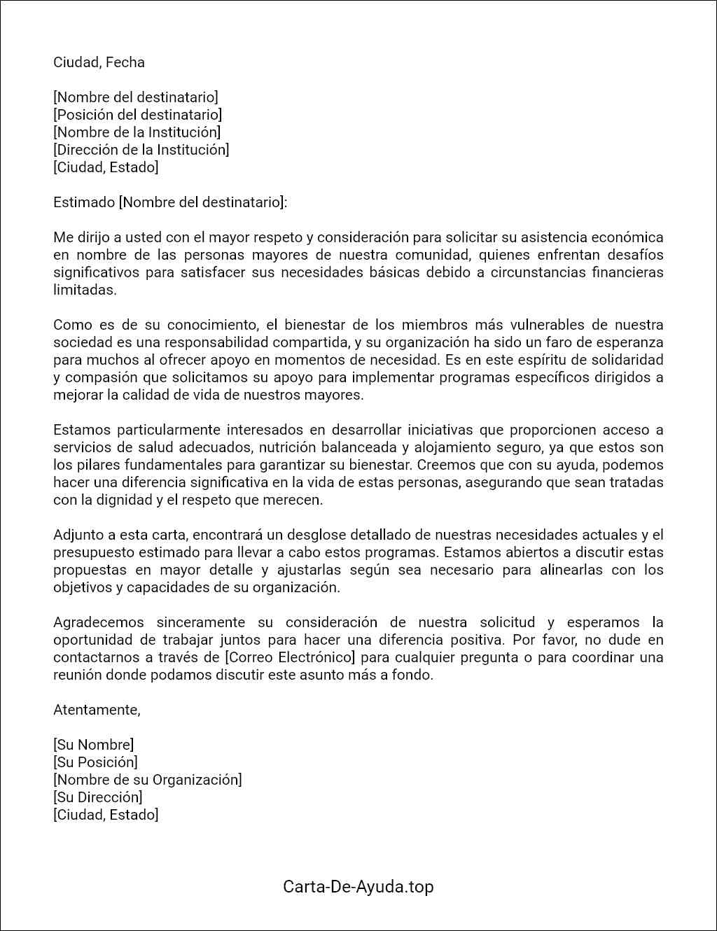 la mejor carta de solicitud de asistencia económica para personas mayores