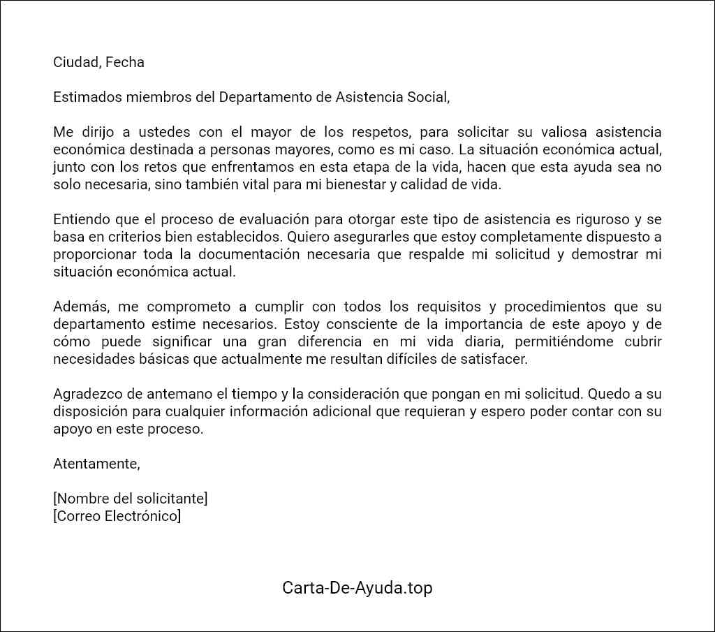 como redactar una carta de solicitud de asistencia económica para personas mayores