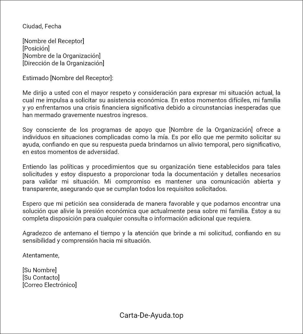 carta de solicitud de asistencia económica por crisis ejemplos