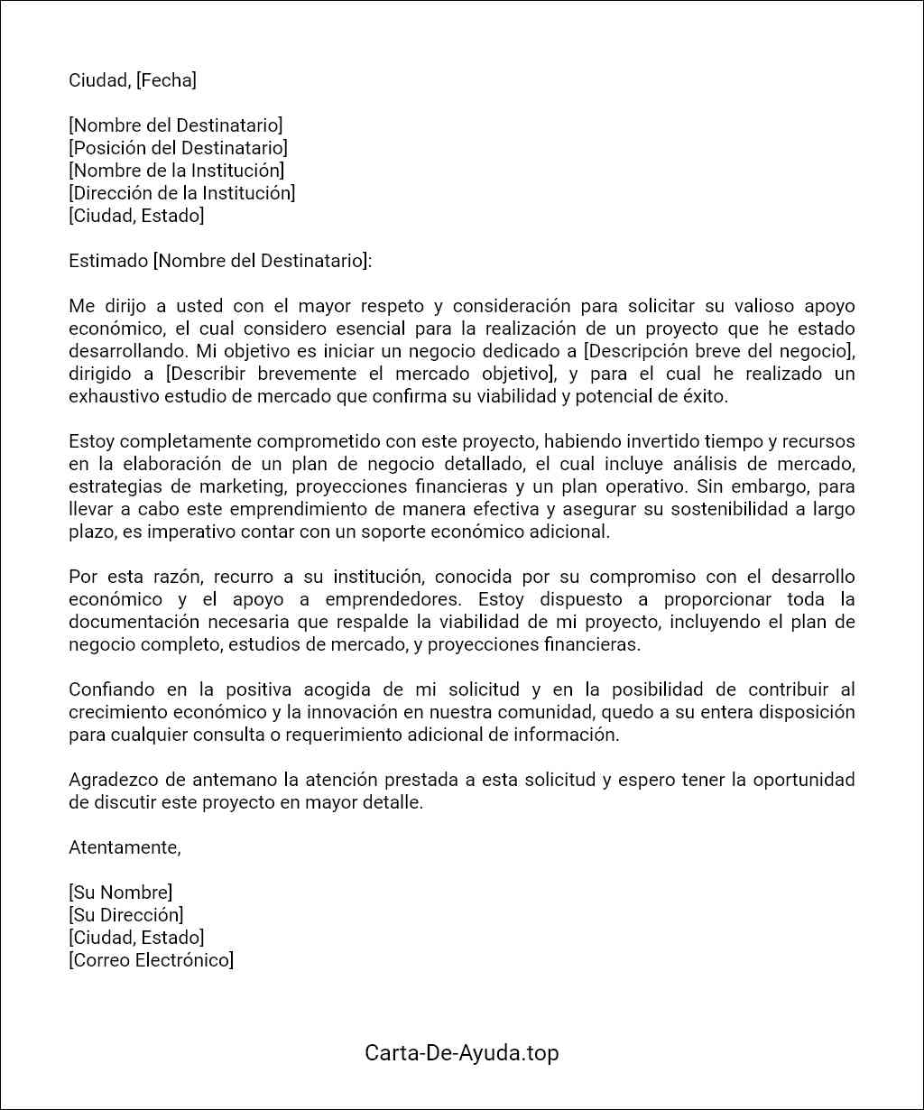 la mejor carta de solicitud de ayuda económica para iniciar un negocio