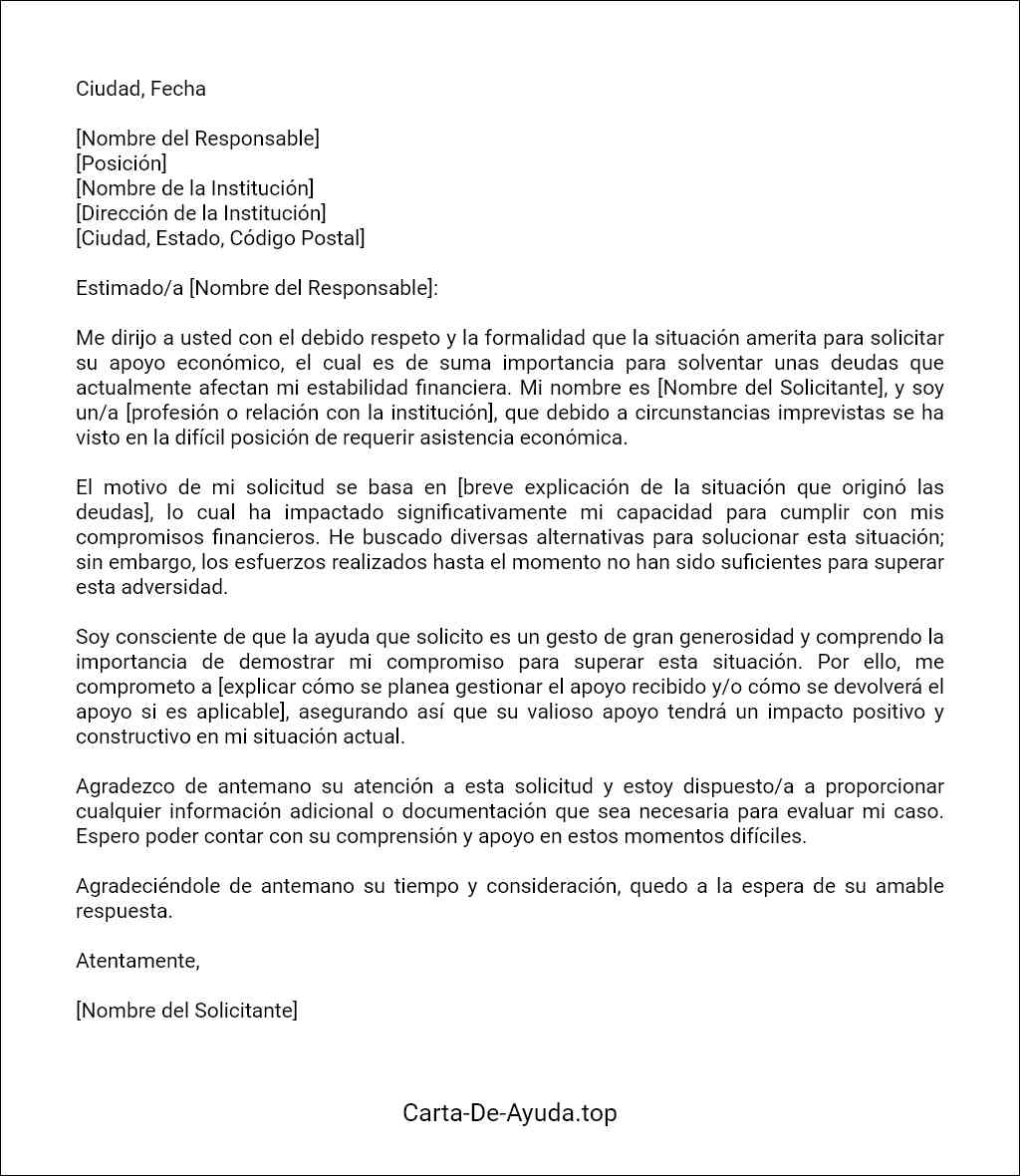 carta de solicitud de ayuda económica para pagar deudas modelo