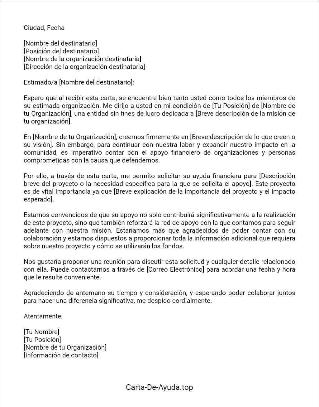 como elaborar una carta de solicitud de ayuda financiera para organizaciones sin fines de lucro