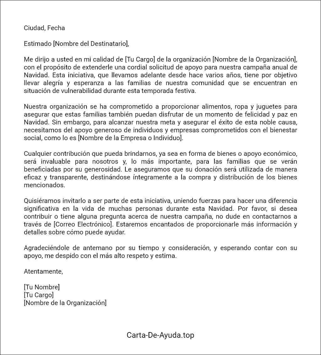 como redactar una carta de solicitud de donación para navidad