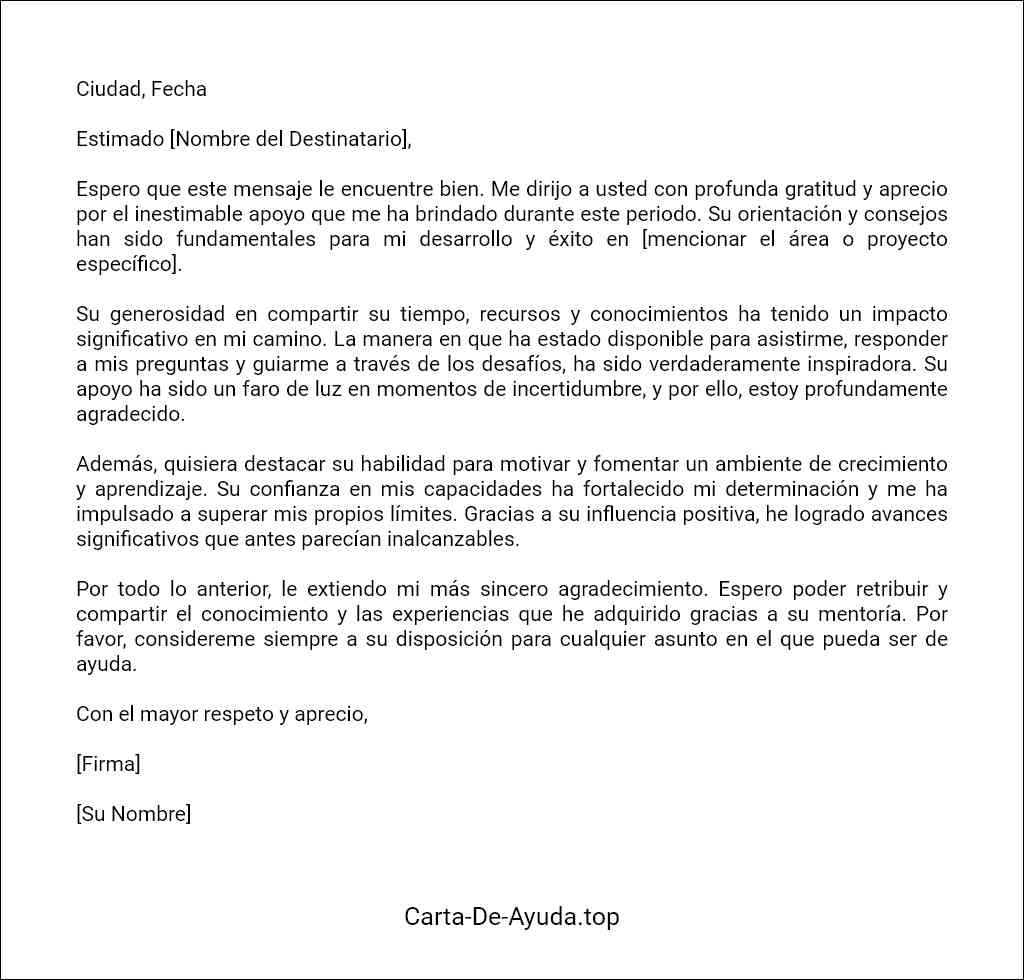 como elaborar una carta formal de agradecimiento a una persona por su apoyo