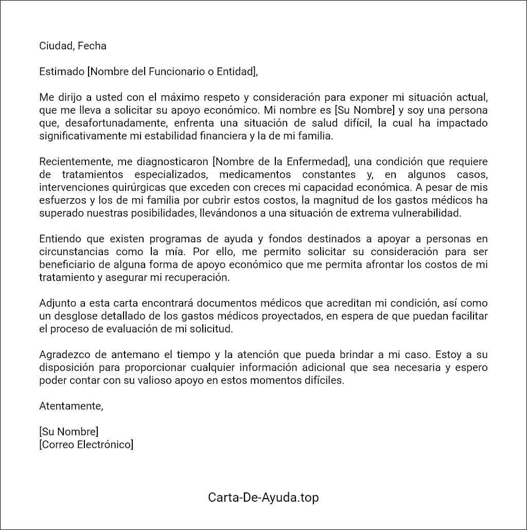 carta para pedir ayuda económica por enfermedad ejemplos