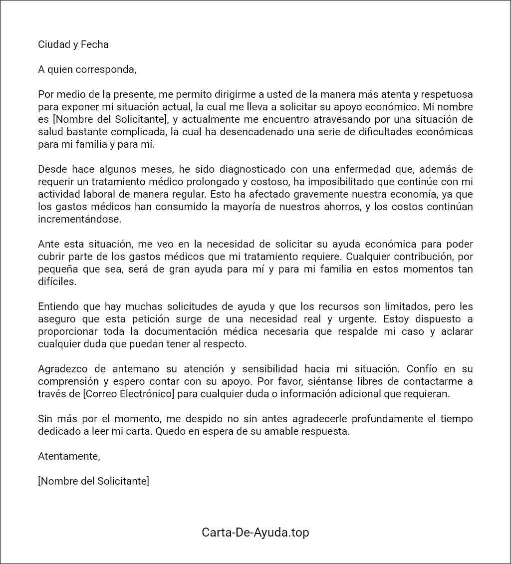 carta para pedir ayuda económica por enfermedad formato