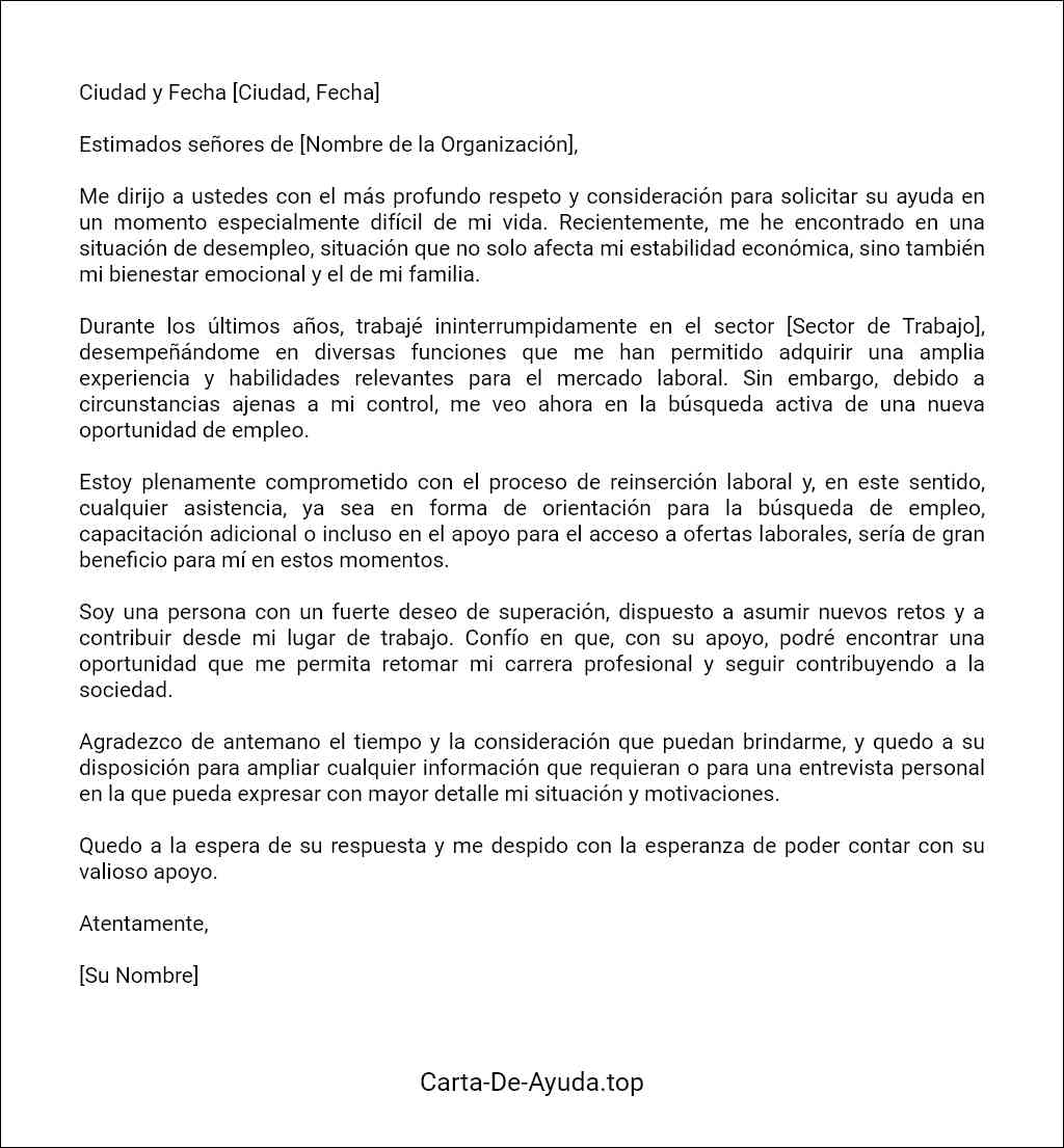 formato de carta para pedir ayuda por desempleo