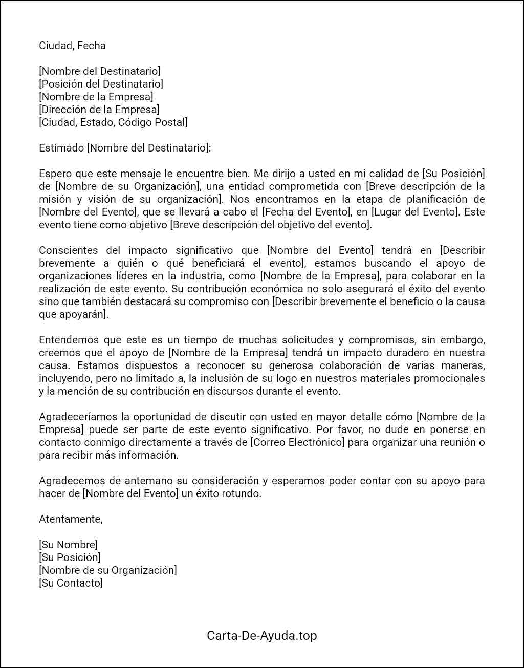 carta para pedir colaboracion economica para un evento plantilla