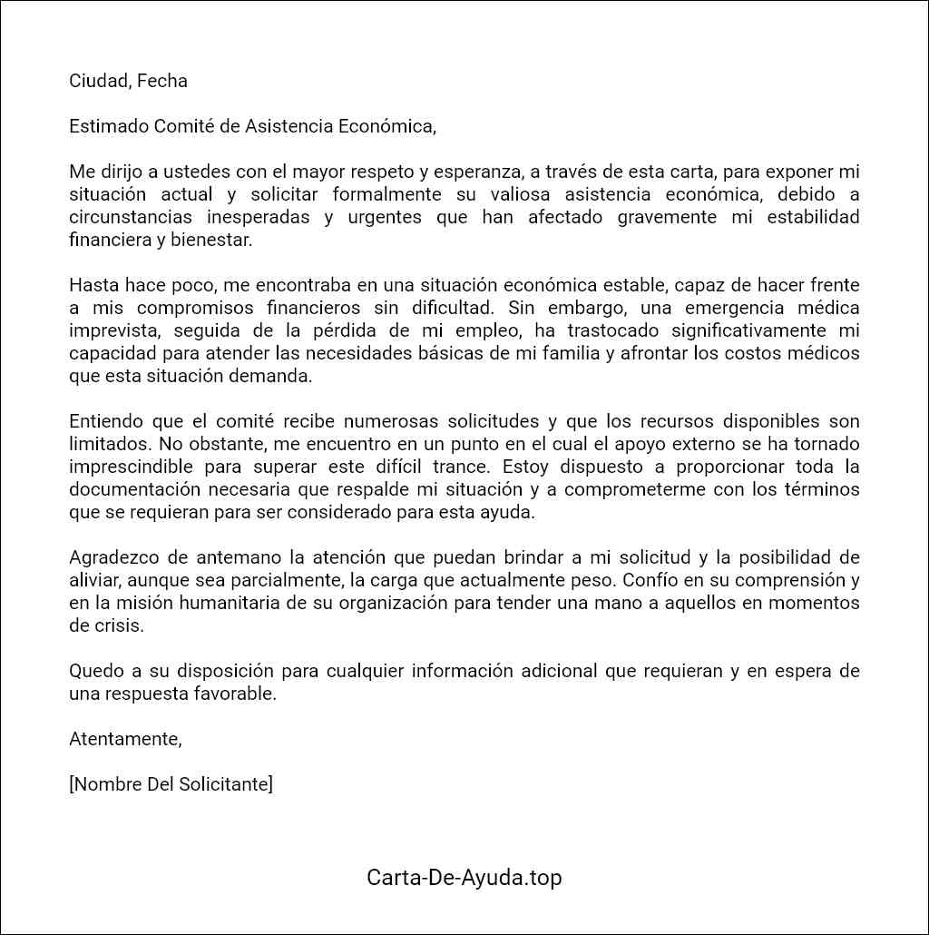 plantilla de carta para solicitar asistencia económica en situaciones de emergencia