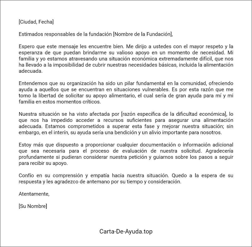 modelo de carta para solicitar ayuda alimentaria