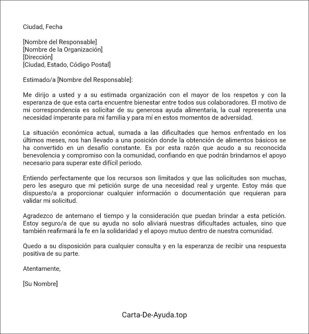 como redactar una carta para solicitar ayuda alimentaria