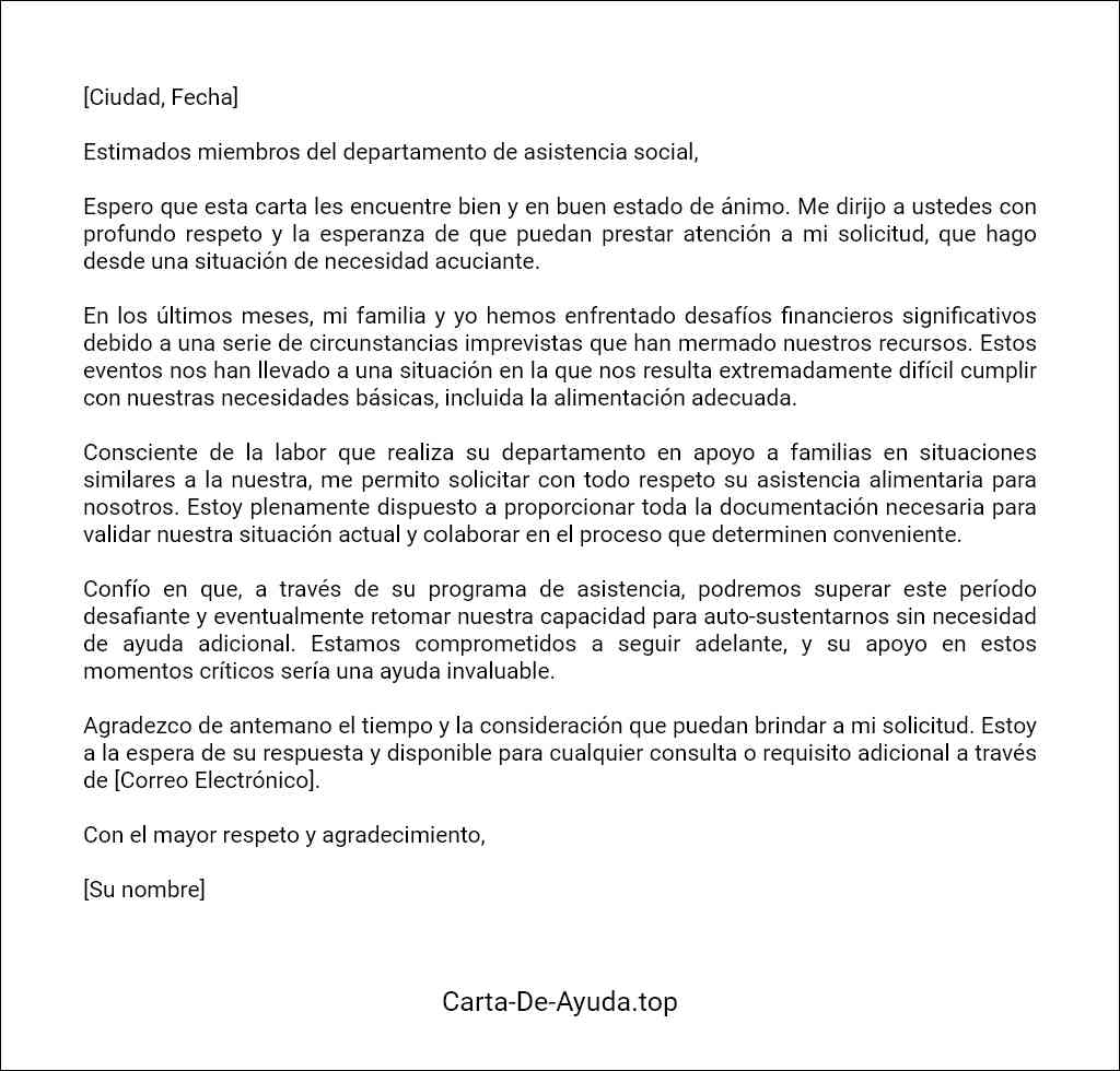 carta para solicitar ayuda alimentaria modelo