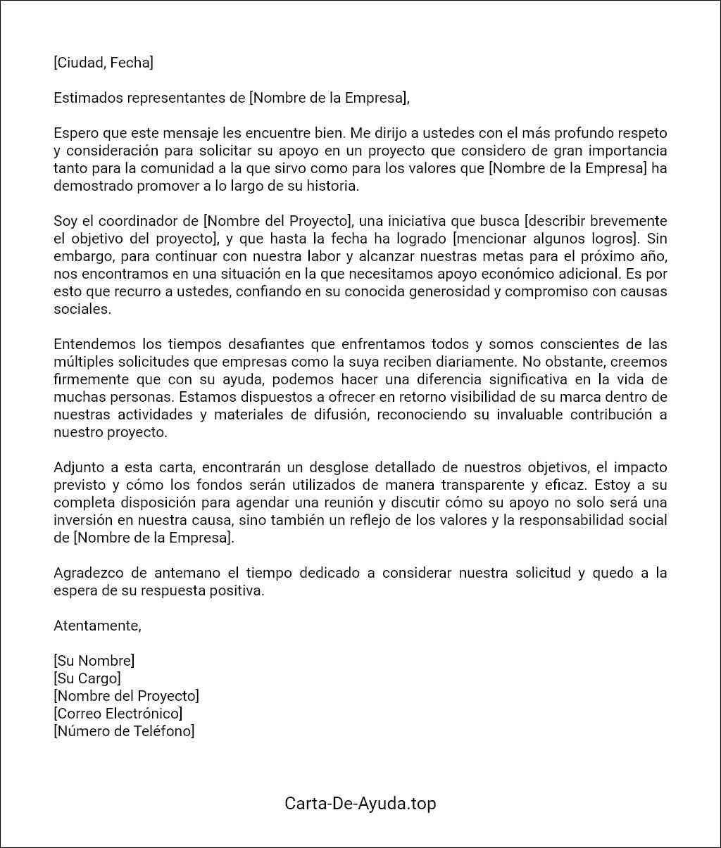 formato de carta para solicitar ayuda económica a una empresa