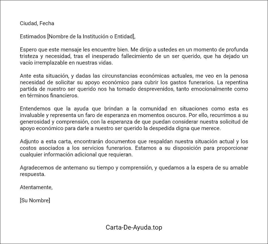 carta para solicitar ayuda para gastos funerarios formato