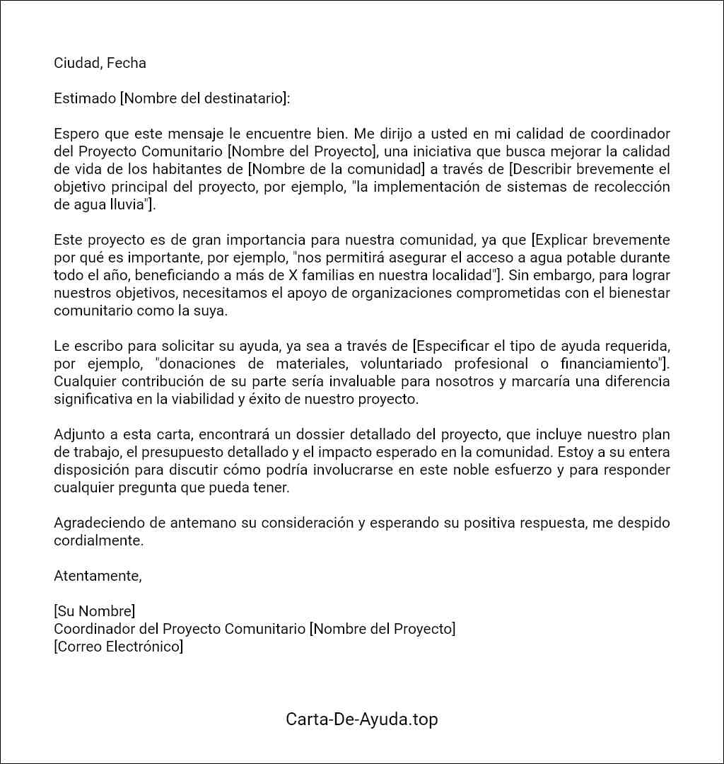 carta para solicitar ayuda para un proyecto comunitario plantilla