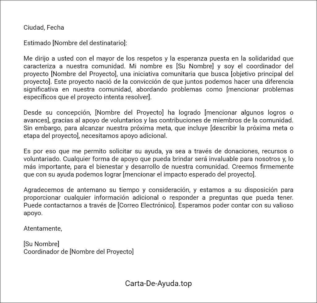 carta para solicitar ayuda para un proyecto comunitario modelo