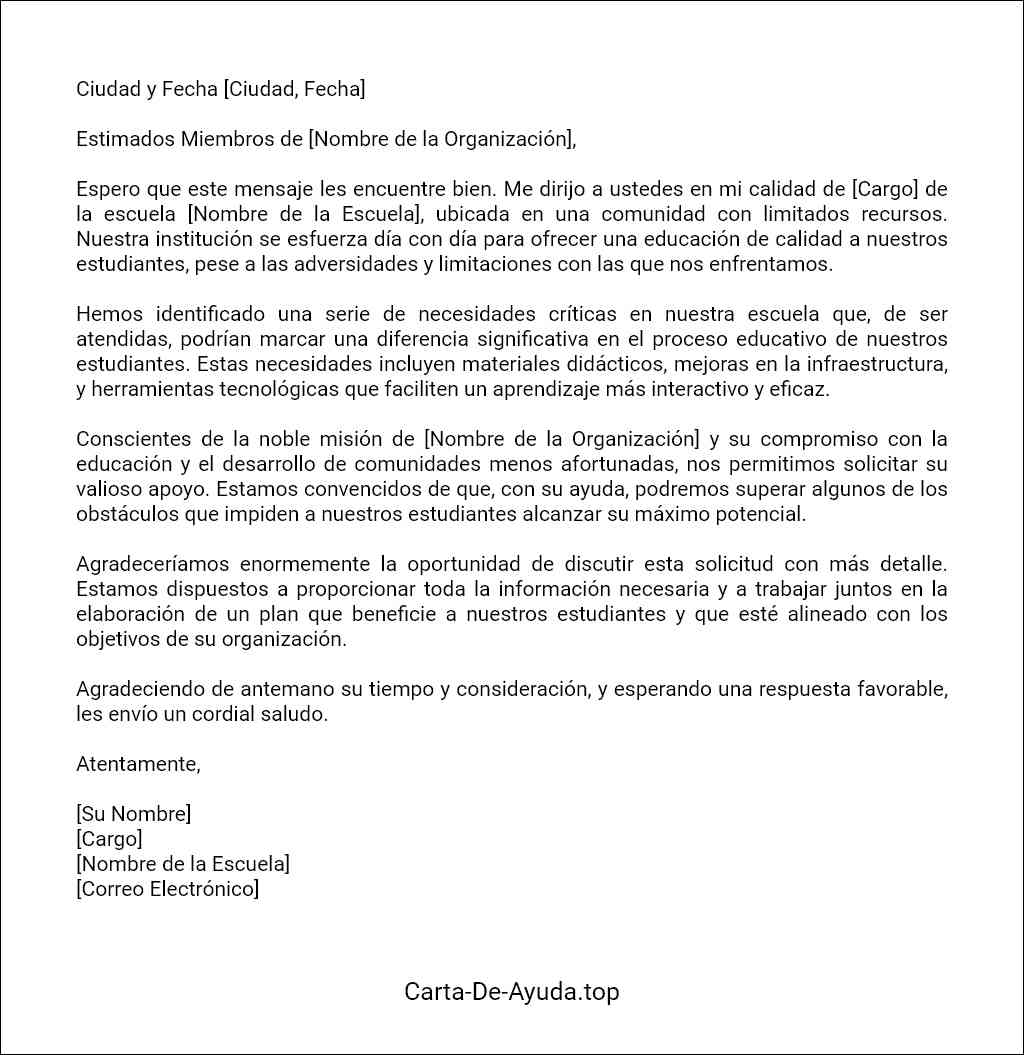 ejemplo de carta para solicitar ayuda para una escuela