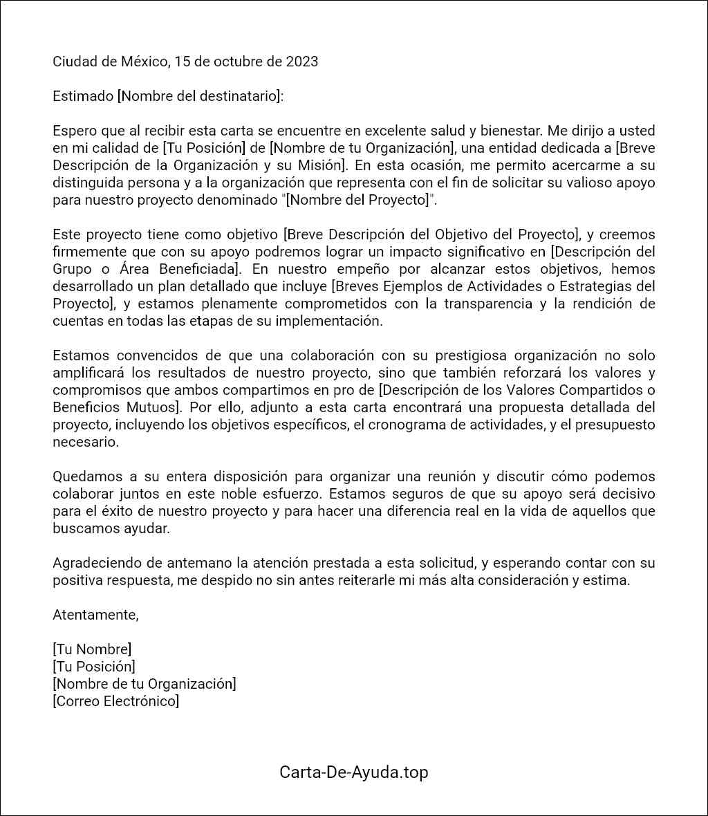 carta de solicitud de apoyo a un proyecto ejemplo