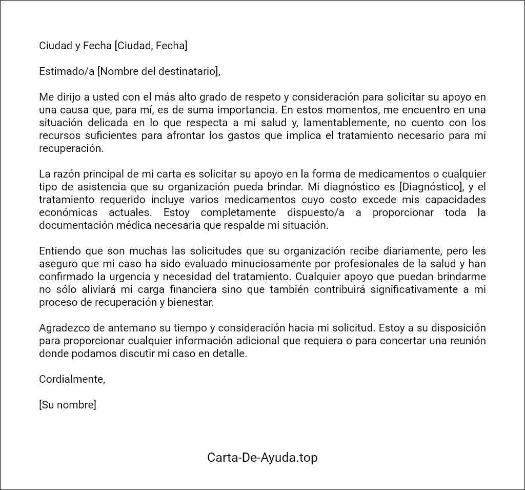 plantilla de carta de solicitud de apoyo para medicamentos