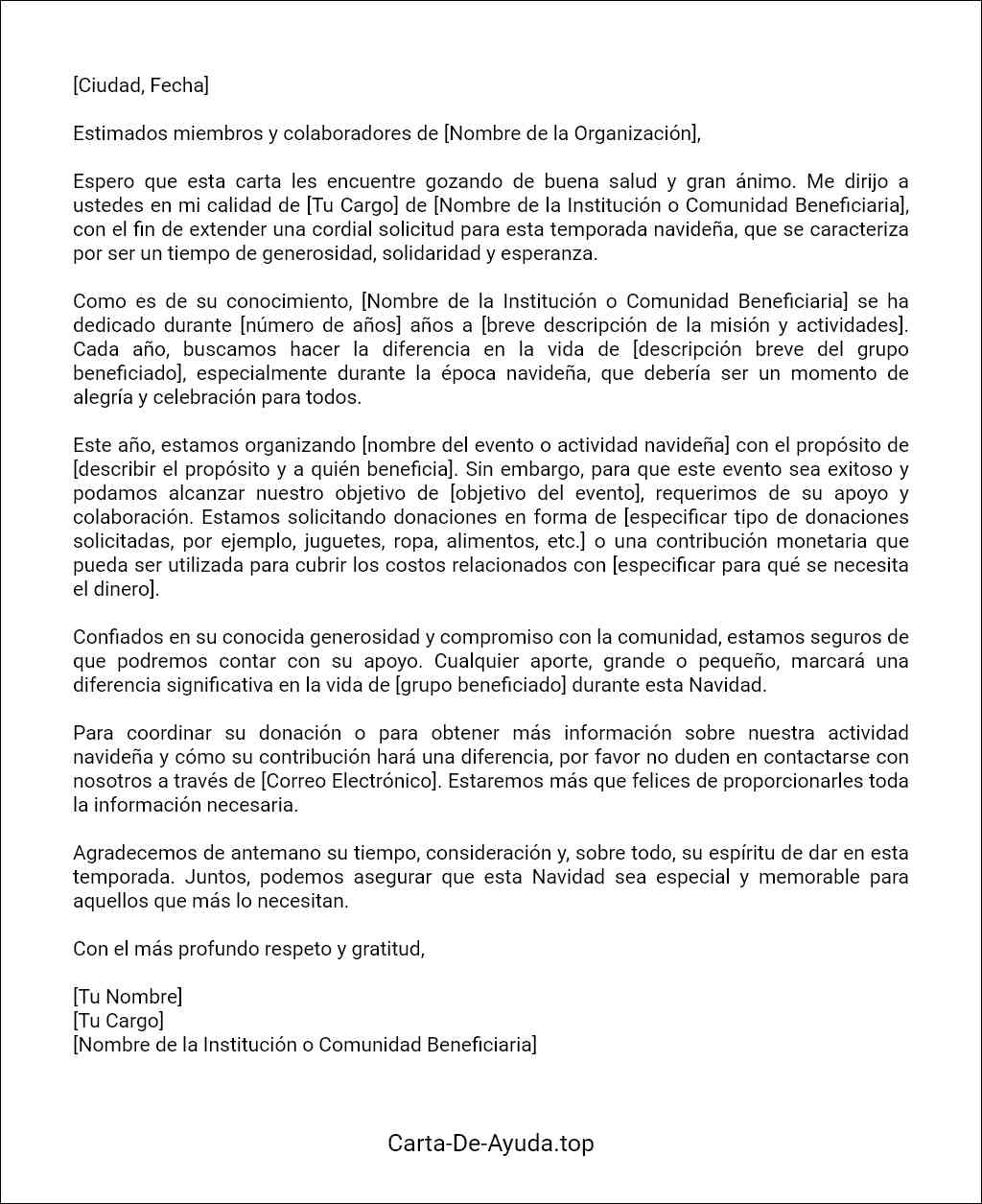 formato de carta de solicitud de donación para navidad