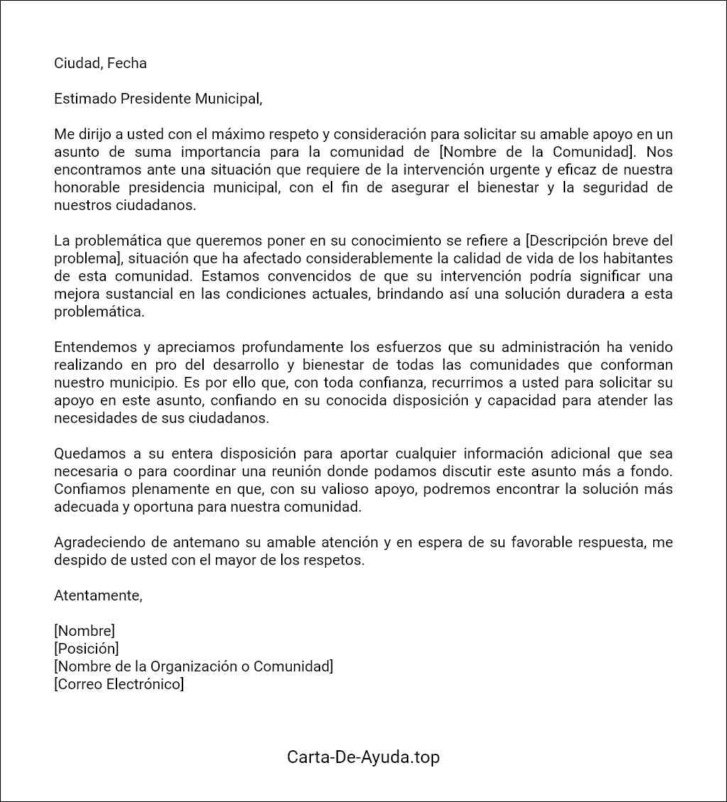 modelo de carta para pedir apoyo al presidente municipal