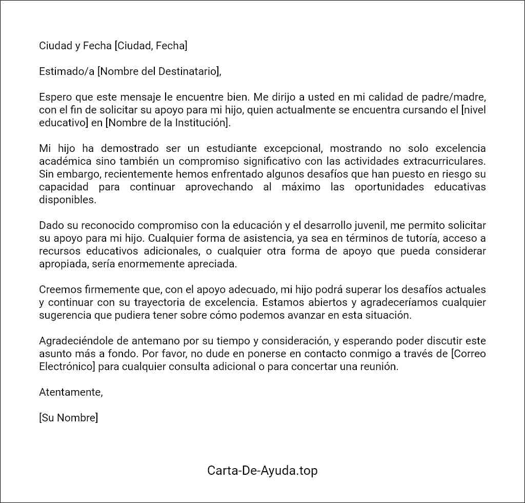 ejemplo de carta para pedir apoyo para mi hijo