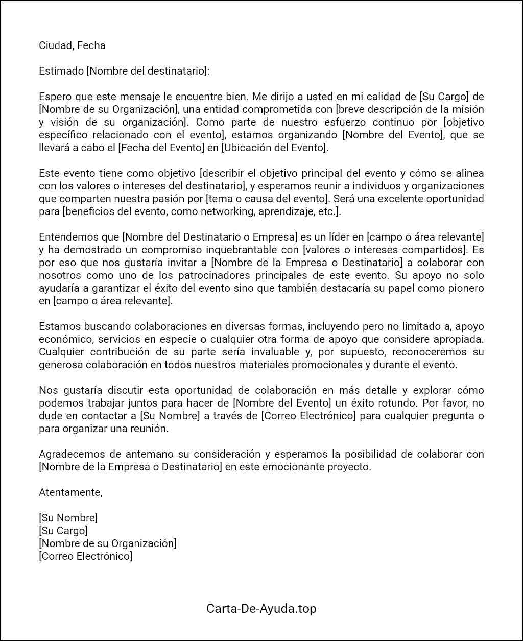la mejor carta para pedir colaboracion economica para un evento