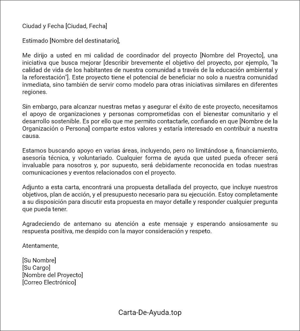 formato recomendado para una carta para solicitar ayuda para un proyecto comunitario 