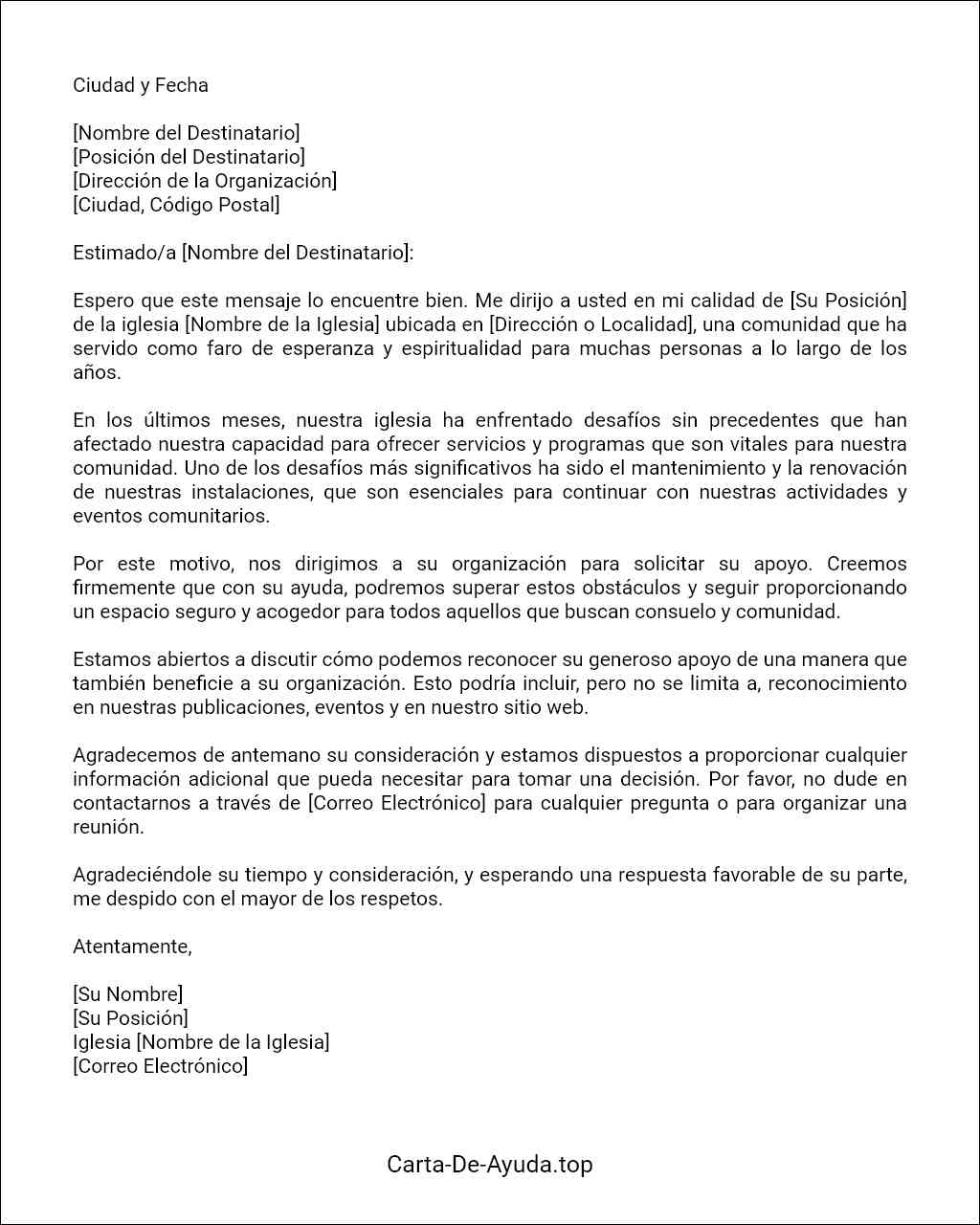 formato de carta para solicitar ayuda para una iglesia