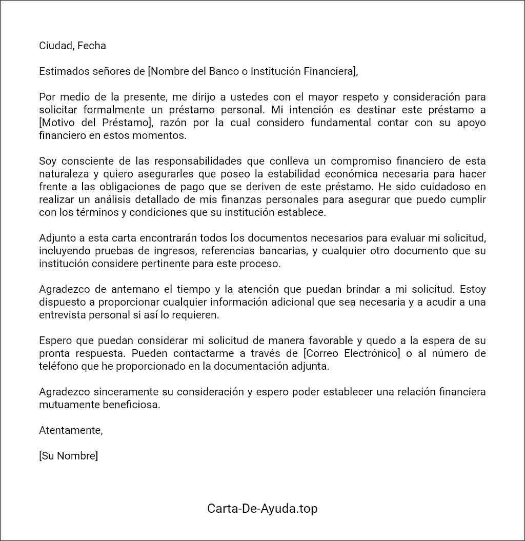 modelo de carta para solicitar un prestamo personal