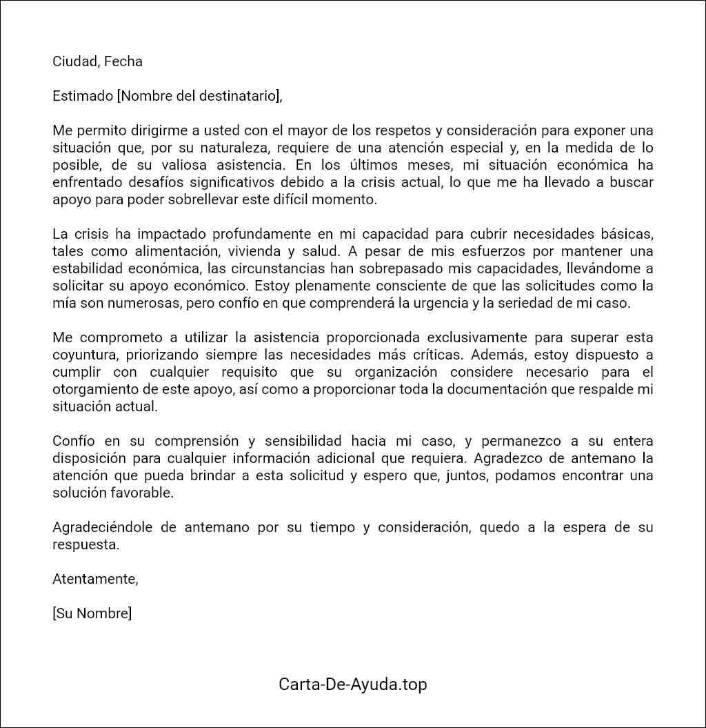 ejemplo de carta de solicitud de asistencia económica por crisis 
