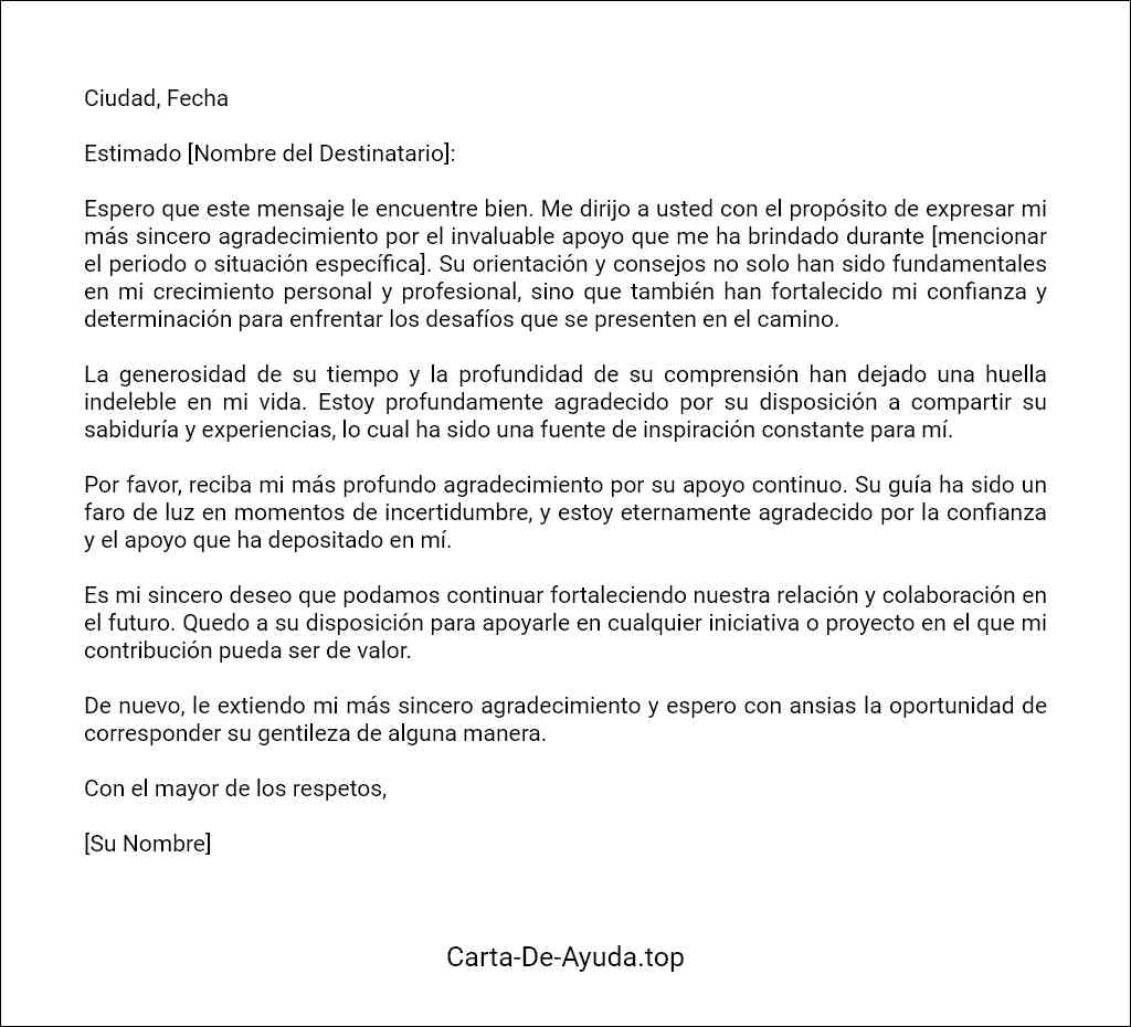 carta formal de agradecimiento a una persona por su apoyo modelo