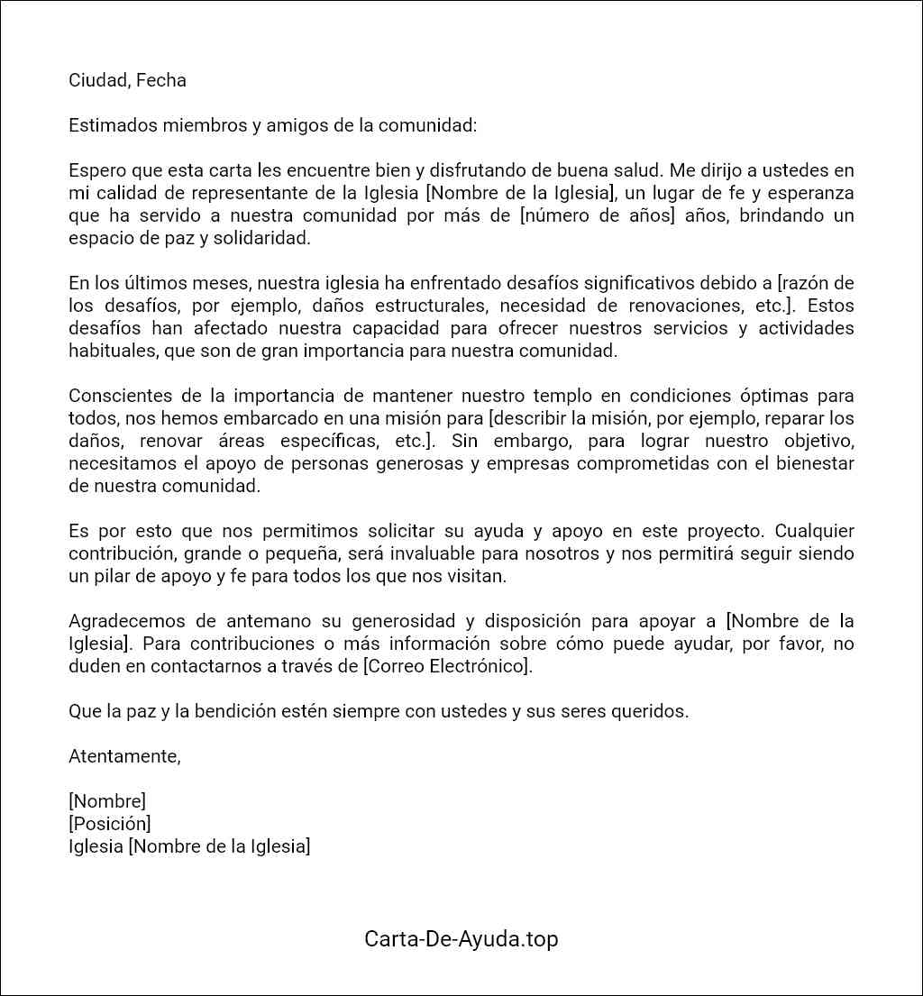 como elaborar una carta para solicitar ayuda para una iglesia