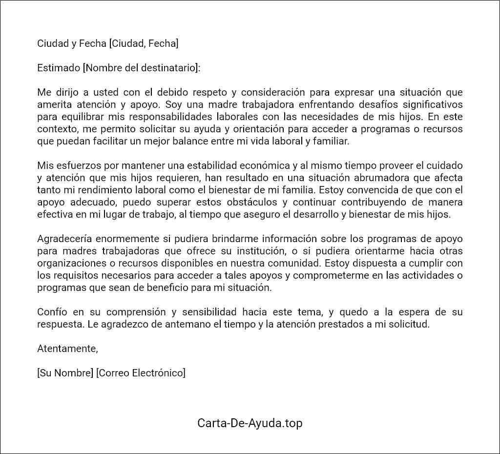 como redactar una carta para solicitar ayuda para una madre trabajadora