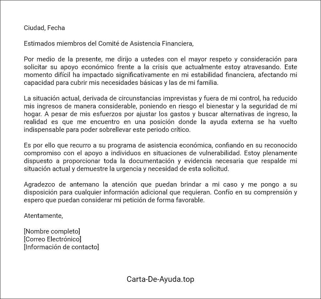 plantilla de carta de solicitud de asistencia económica por crisis