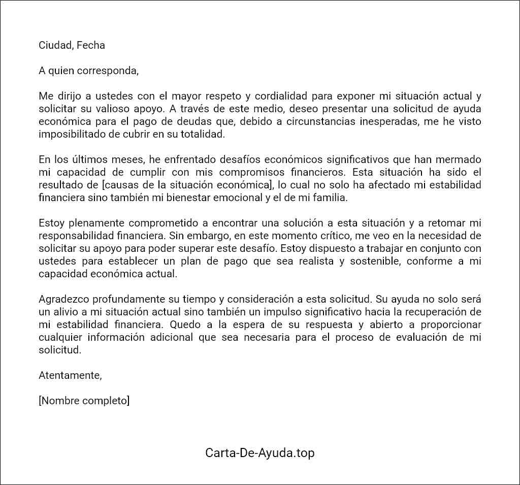 carta de solicitud de ayuda económica para pagar deudas formato