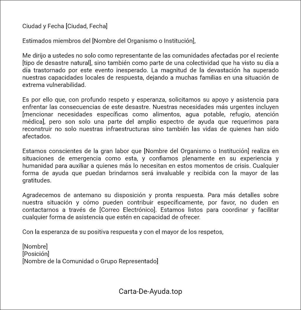 la mejor carta de solicitud de ayuda para víctimas de desastres naturales