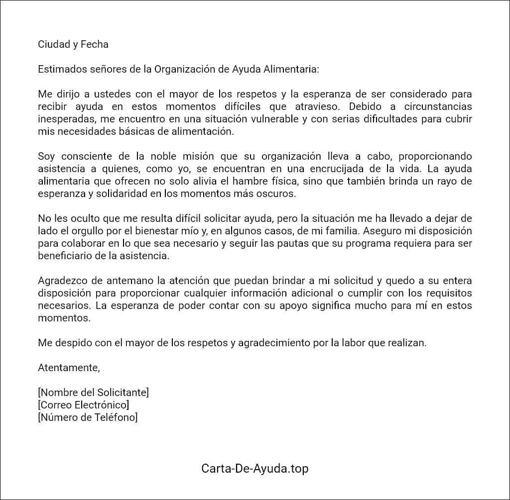 la mejor carta para solicitar ayuda alimentaria