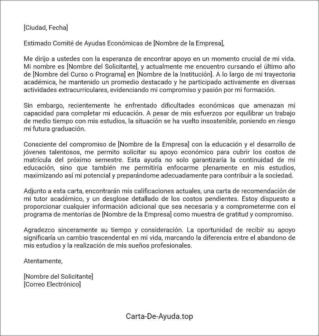 como elaborar una carta para solicitar ayuda económica a una empresa 