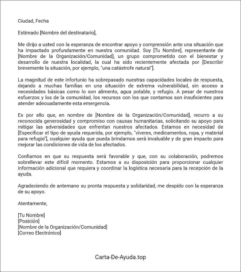 plantilla de carta para solicitar ayuda humanitaria