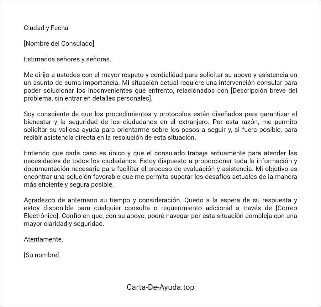 como redactar una carta de solicitud de ayuda a consulado 