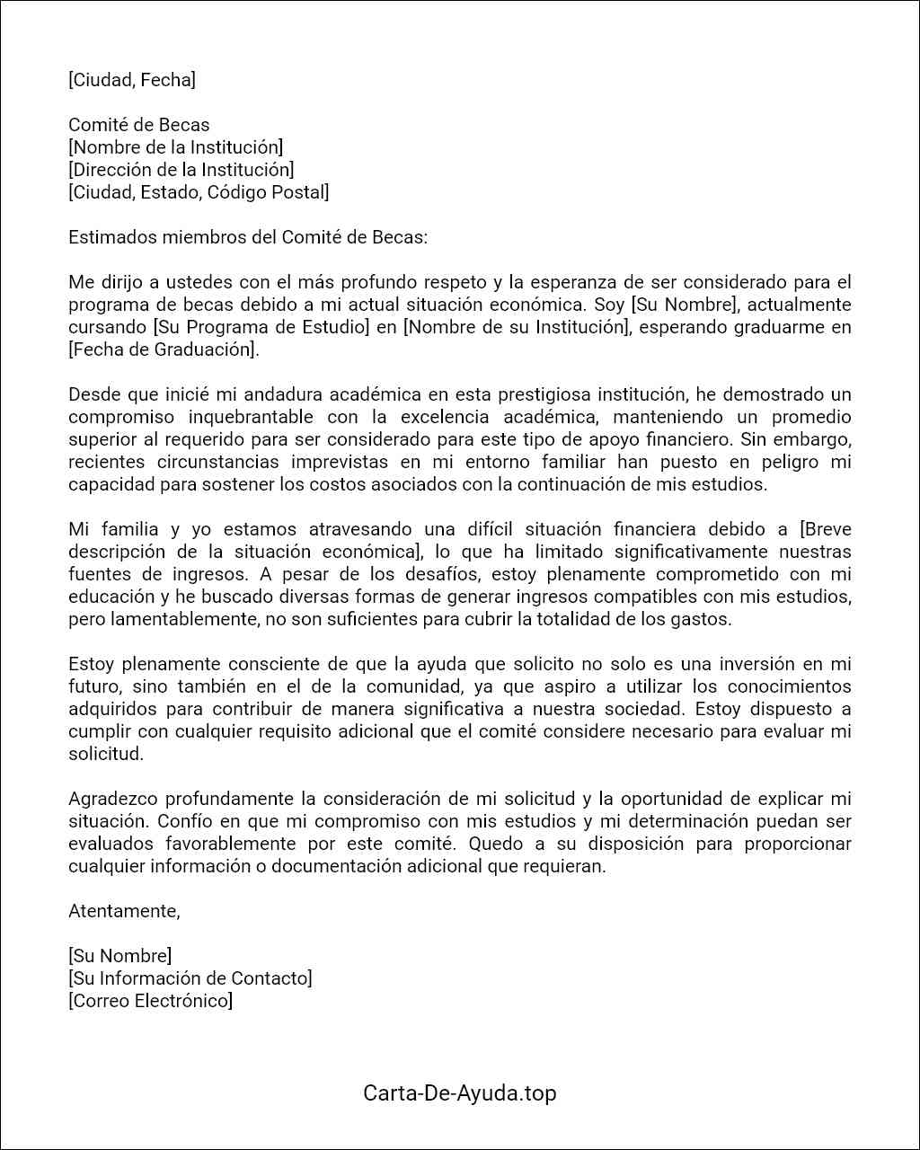 carta de solicitud de beca por situación económica ejemplo