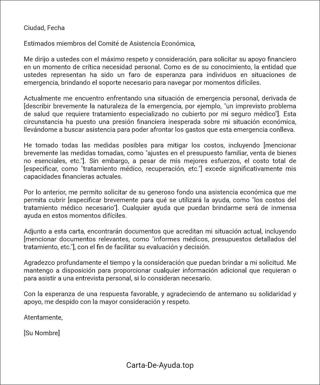 formato recomendado para una carta para solicitar asistencia económica en situaciones de emergencia