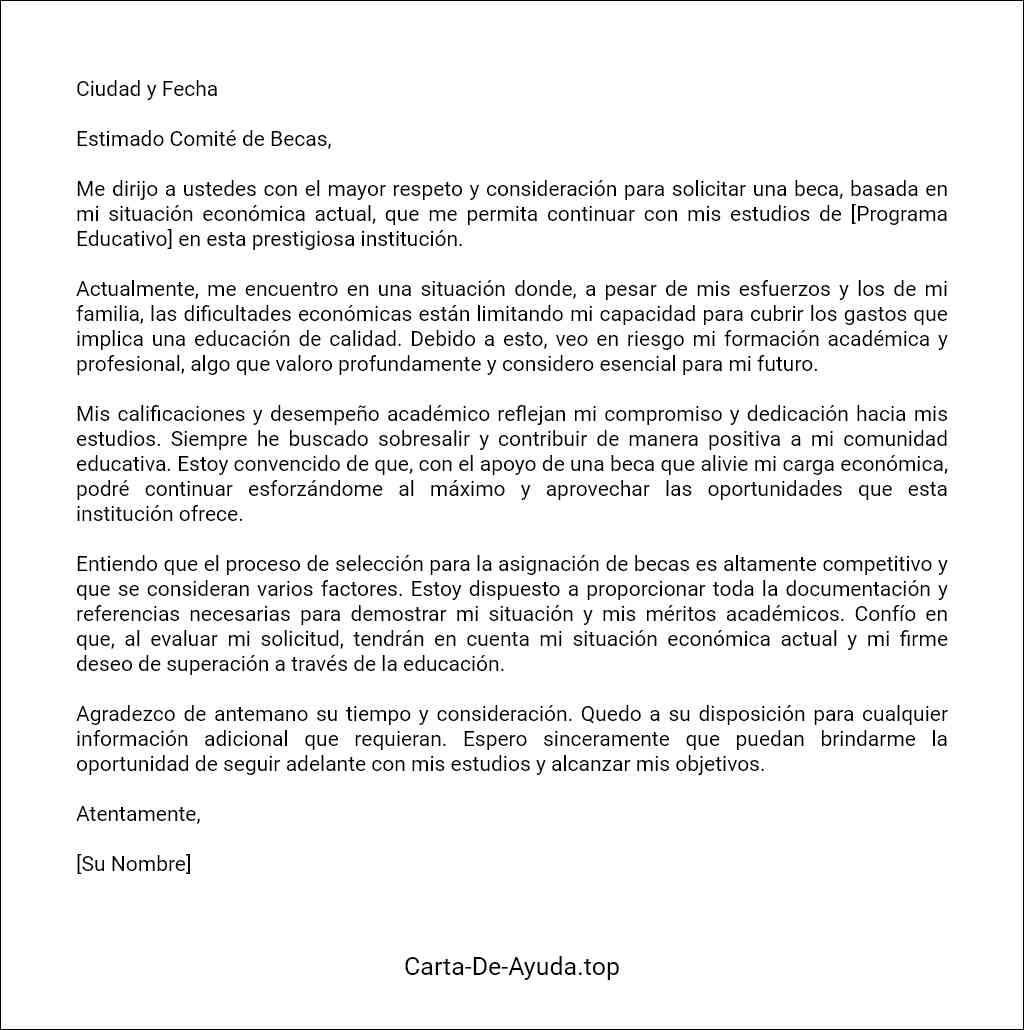 ejemplo de carta de solicitud de beca por situación económica