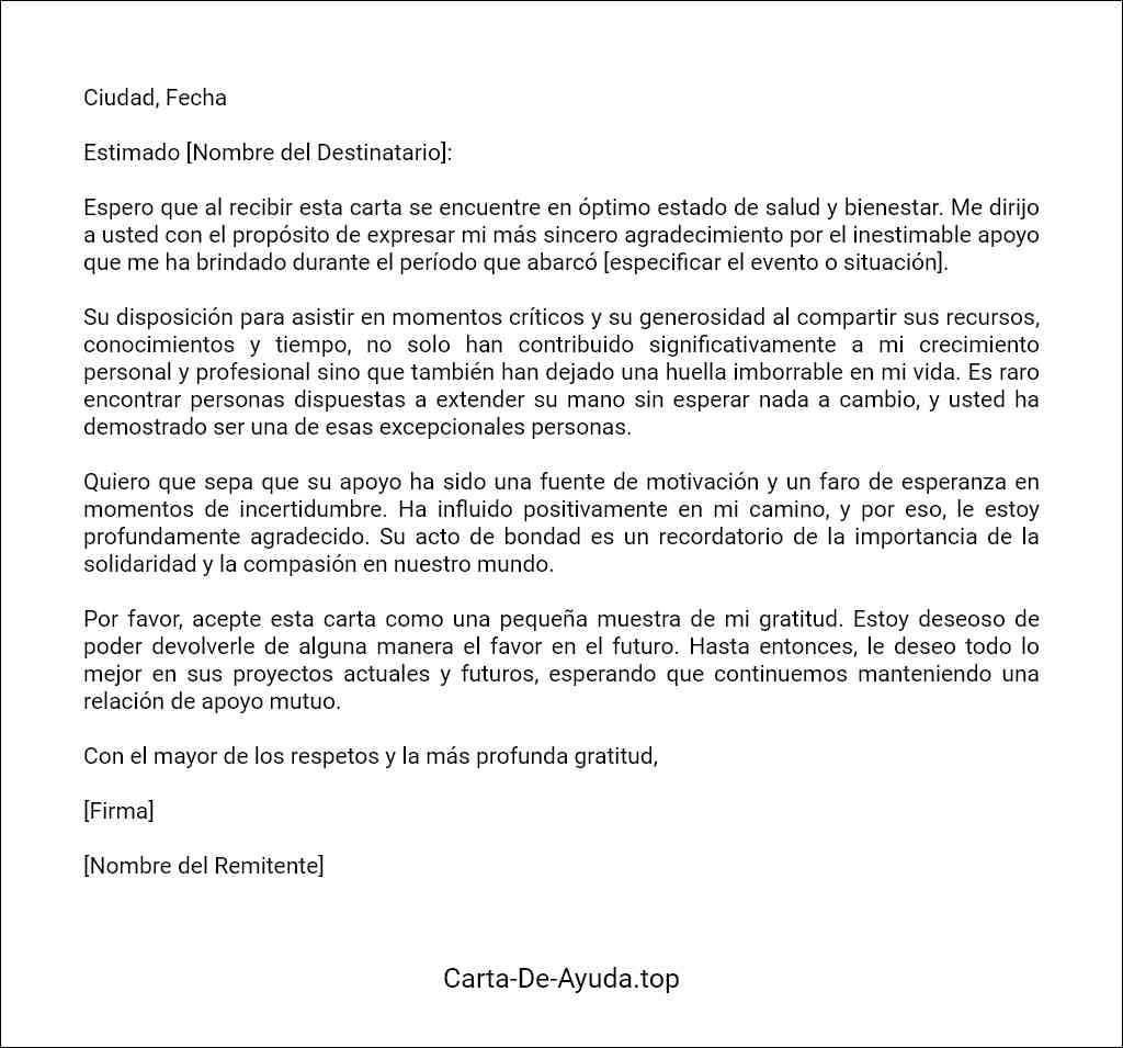 carta formal de agradecimiento a una persona por su apoyo ejemplos