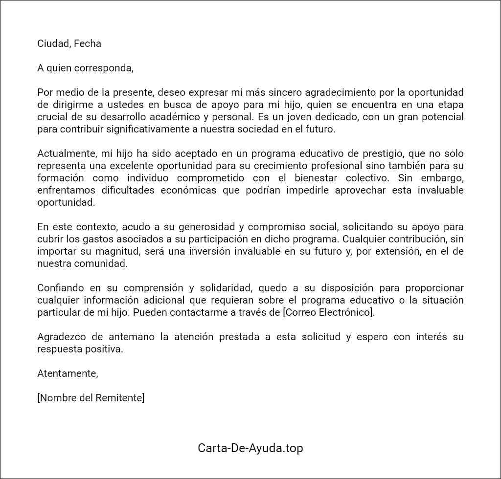 plantilla de carta para pedir apoyo para mi hijo